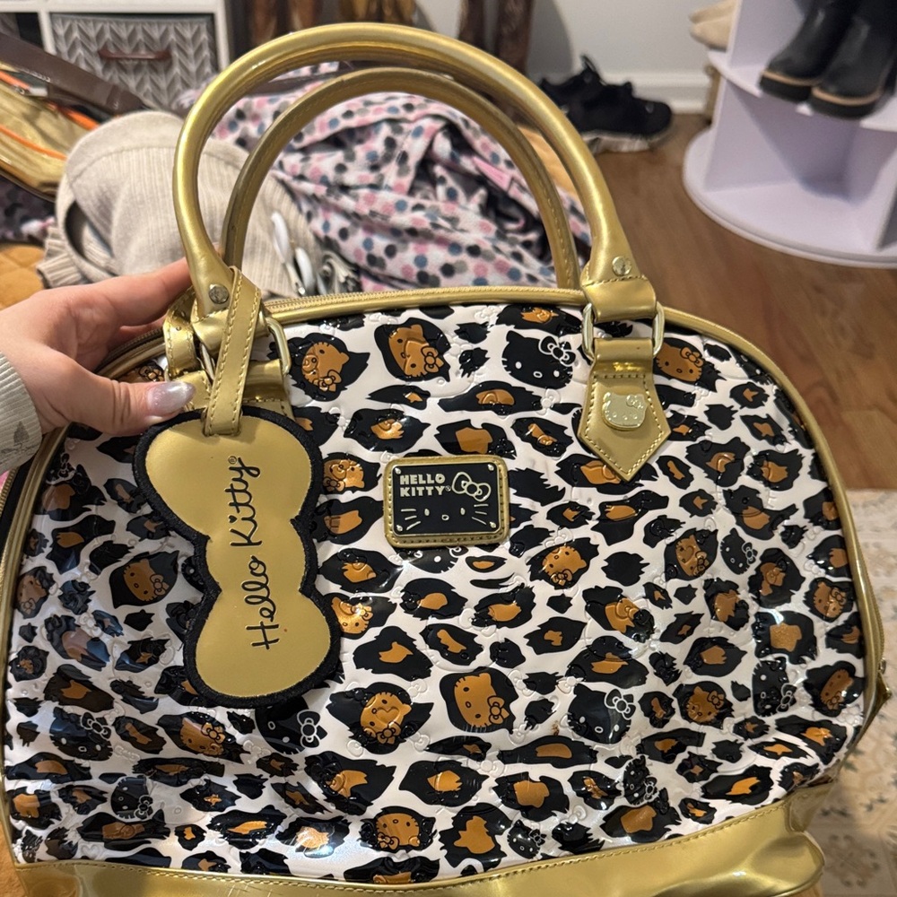 Hello Kitty Gold and Black Leopard Satchel